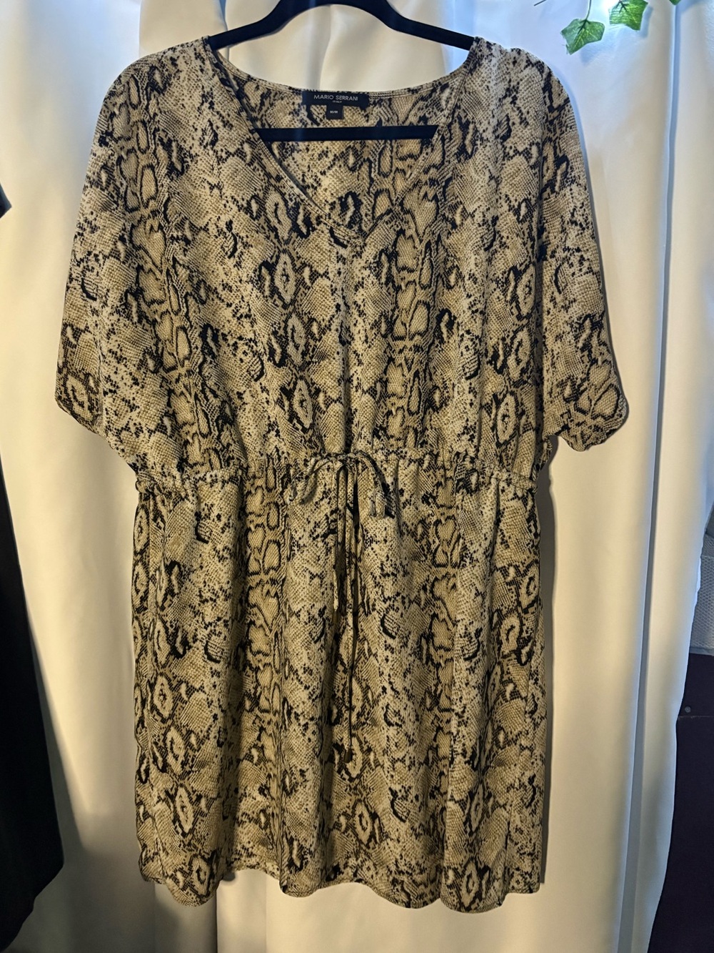 Mario Serrani Beige and Black Snake-Print Swim Cover Up or Blouse